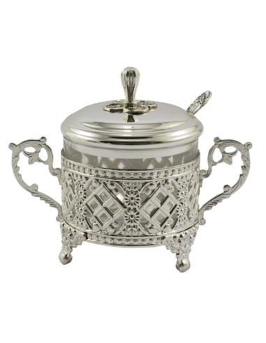Cukiernica plater/srebro/szkło 466-7648 15,5cm z łyżeczką