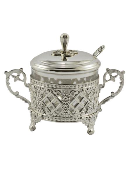 Cukiernica plater/srebro/szkło 466-7648 15,5cm z łyżeczką