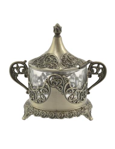 Cukiernica plater/cyna/szkło 466-8354 z łyżeczką 14,5cm