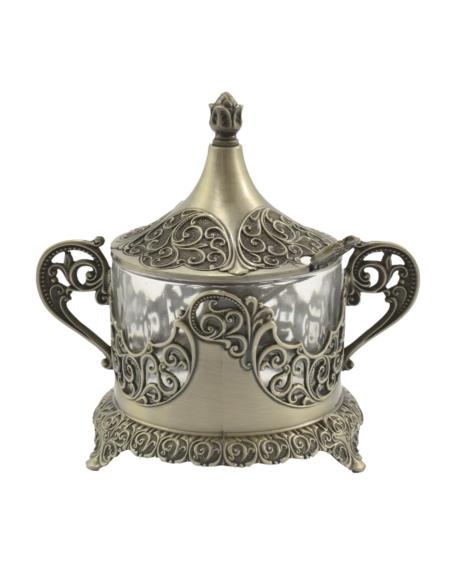 Cukiernica plater/cyna/szkło 466-8354 z łyżeczką 14,5cm