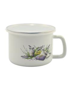 Kubek emalia 12cm 0,9L Lawenda z pokrywką
