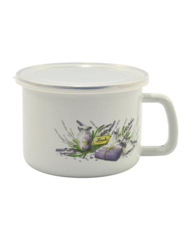 Kubek emalia 12cm 0,9L Lawenda z pokrywką