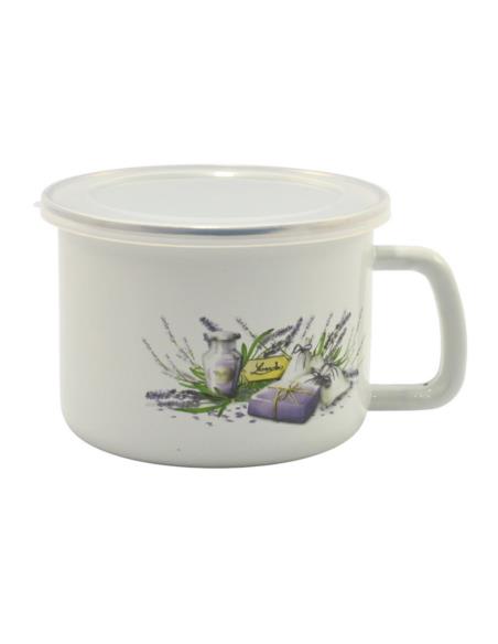 Kubek emalia 12cm 0,9L Lawenda z pokrywką