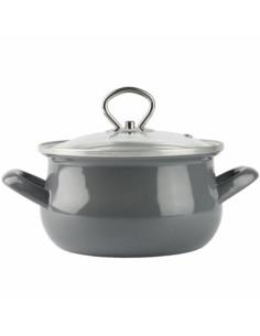 Garnek emalia 16cm 1,9L z pokrywką Helena szary