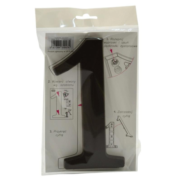 Cyfra "1" 19cm brązowa tworzywo sztuczne