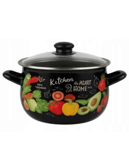 Garnek emalia 20cm 3,8L z/p Baryłka okuwany czarny