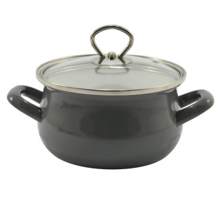 Garnek emalia 16cm 1,9L z pokrywką Helena szary