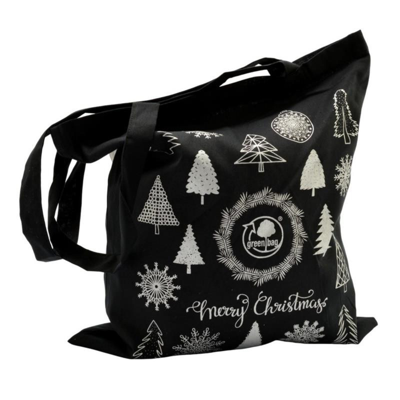 Torba na zakupy bawełniana świąteczna czarna 38x42cm mix