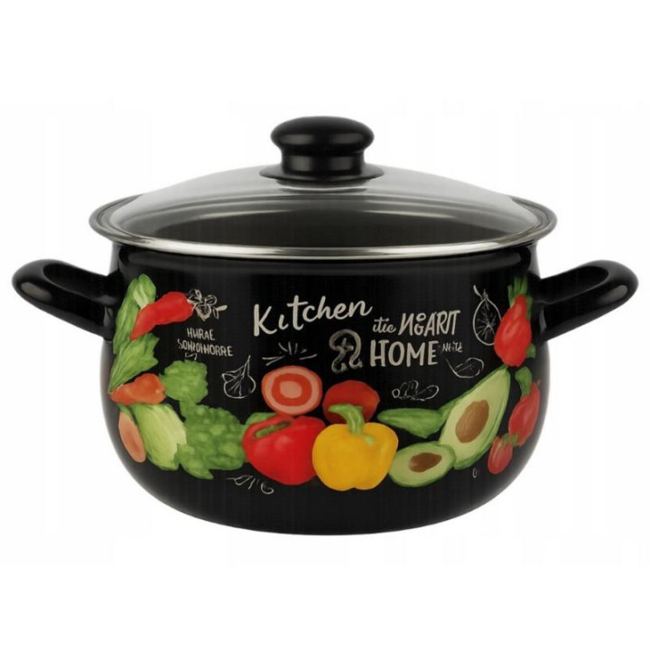 Garnek emalia 18cm 2,8L z/p Baryłka okuwany czarny