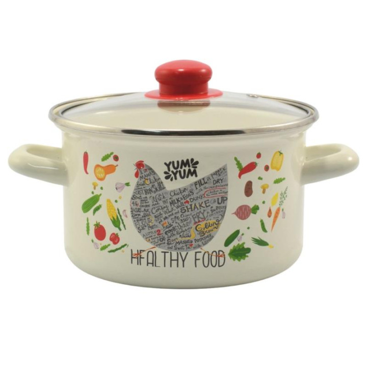 Garnek emalia 18cm 2,8L z/p Kura okuwany kremowy