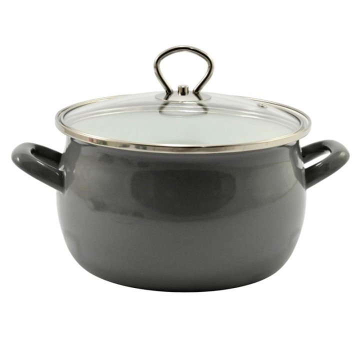 Garnek emalia 20cm 4L z pokrywką Helena szary