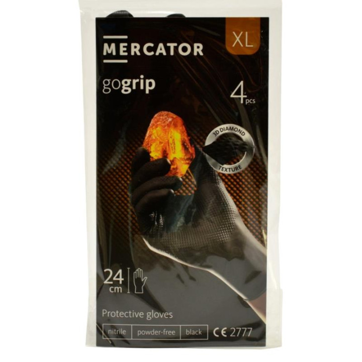 Rękawice nitrylowe XL 4 sztuki Mercator czarne bezpudrowe