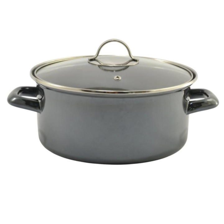 Garnek emalia 24cm 3,7L Metallic czarny z pokrywką