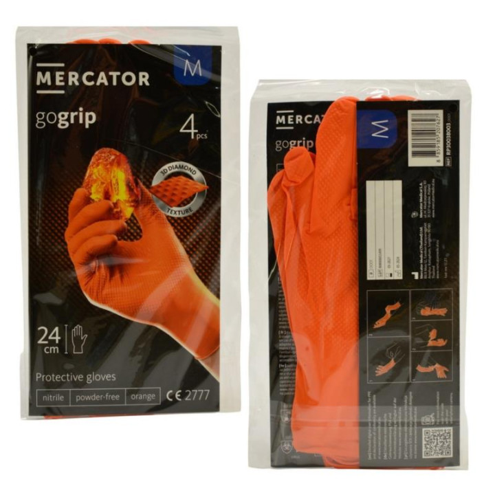 Rękawice nitrylowe M 4 sztuki Mercator pomarańczowe bezpudrowe