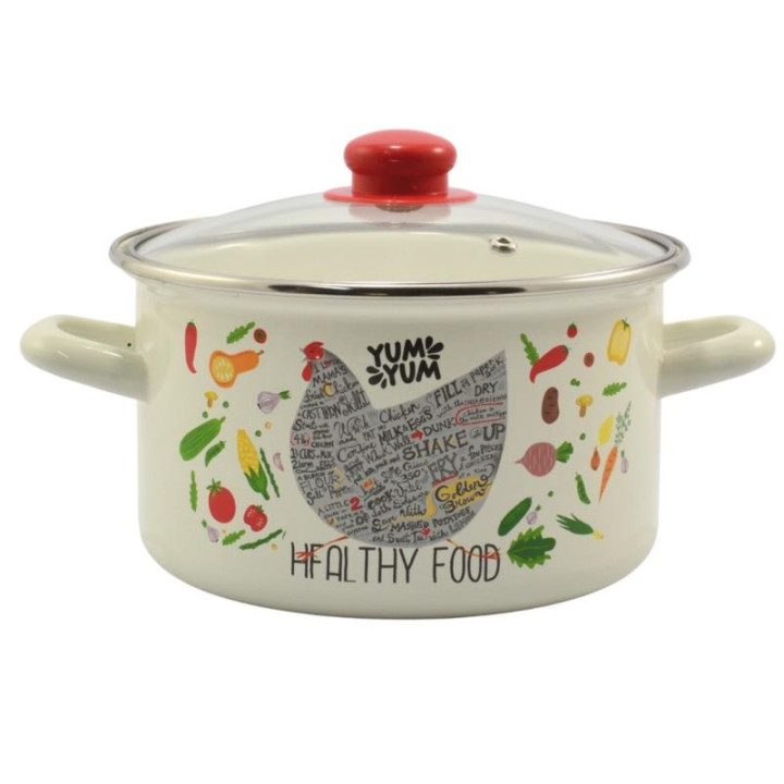 Garnek emalia 20cm 3,8L z/p Kura okuwany kremowy