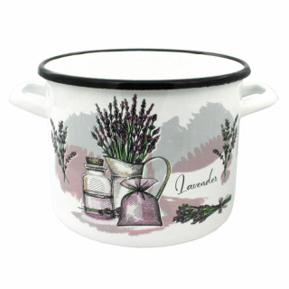 Garnek emalia 18cm Lavenda wysoki biały