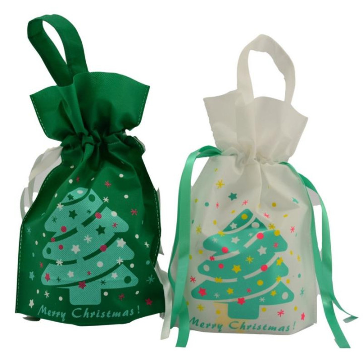Worek na prezenty 22x32cm biały/zielony z choinką 6298 mix
