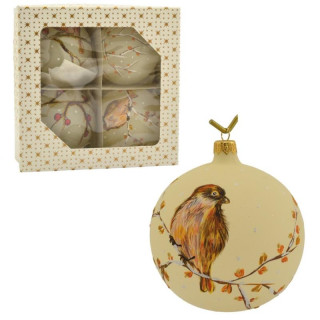 Bombki 4szt 110mm szkl.dekor.Ptaszek kremowy