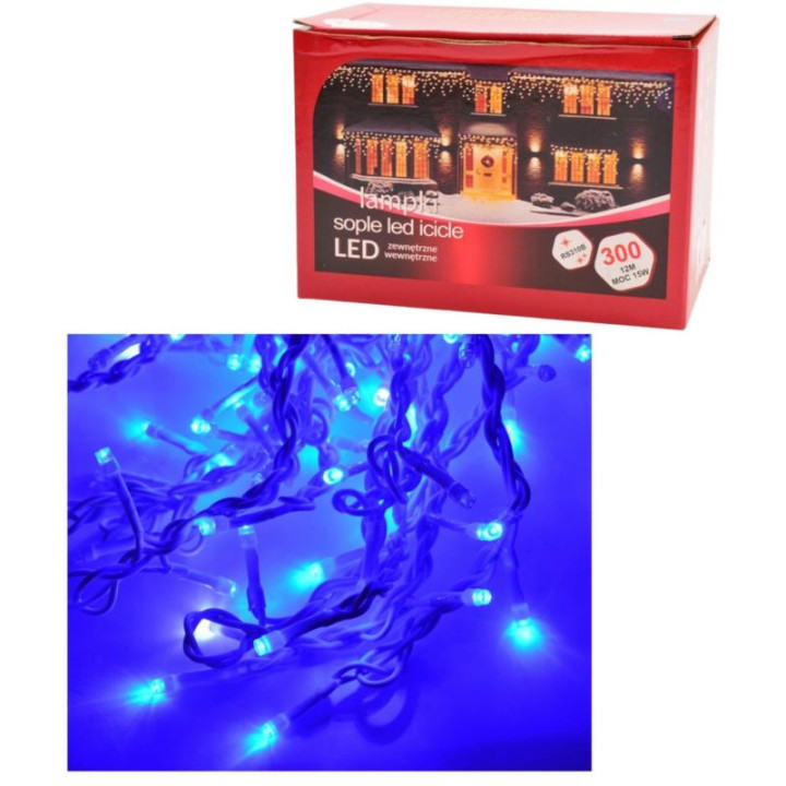 Lampki choinkowe sople 300 LED 12m niebieskie