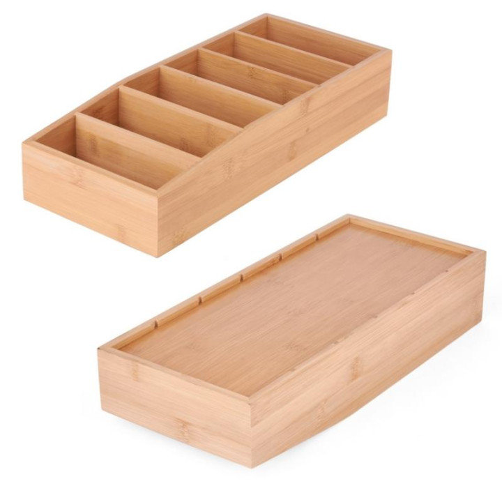 Pojemnik na przyprawy drewniany 6-komorowy 15x35x7cm