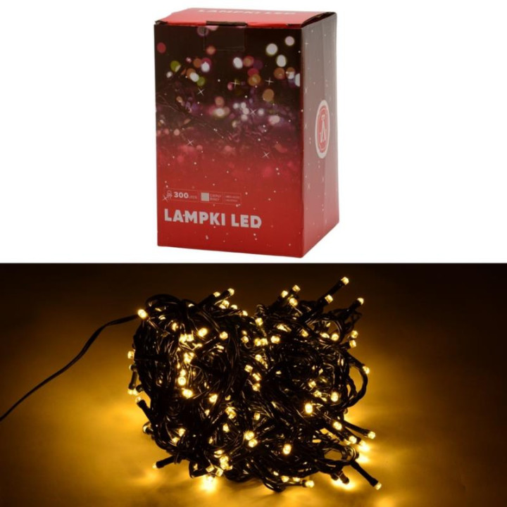 Lampki choinkowe 300 LED białe ciepłe wewn/zewn 15+1,5m