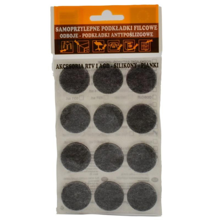 Podkładki filcowe 15szt śr.28mm szare