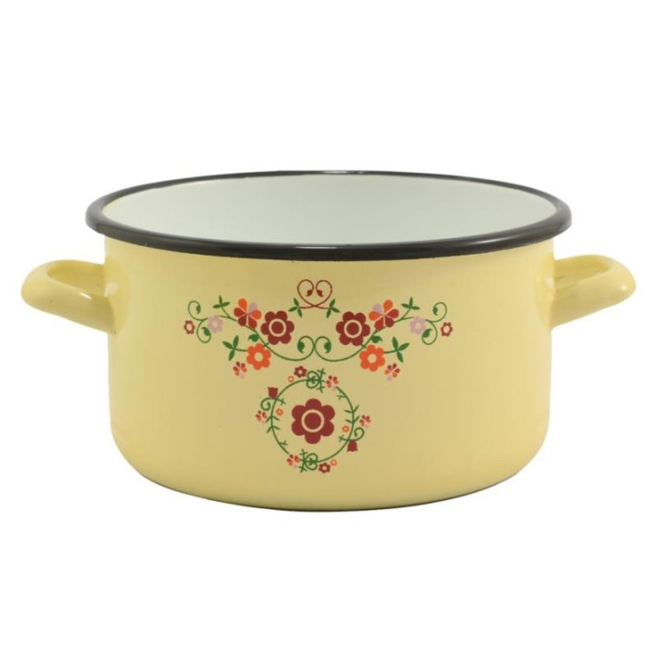 Garnek emalia 20cm 3,2L Floral krem średni