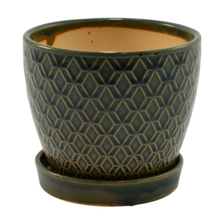 Doniczka ceramiczna z podstawką 14cm h-13cm ASC23238 mix